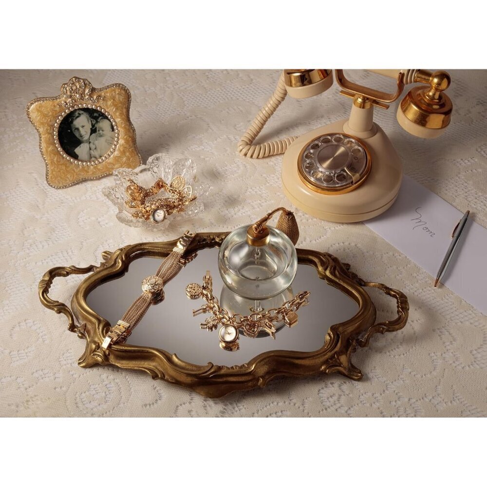 Women's Crystal Accented Gold-Tone Charm Bracelet Watch Elegant Jewelry - Picture 5 of 8